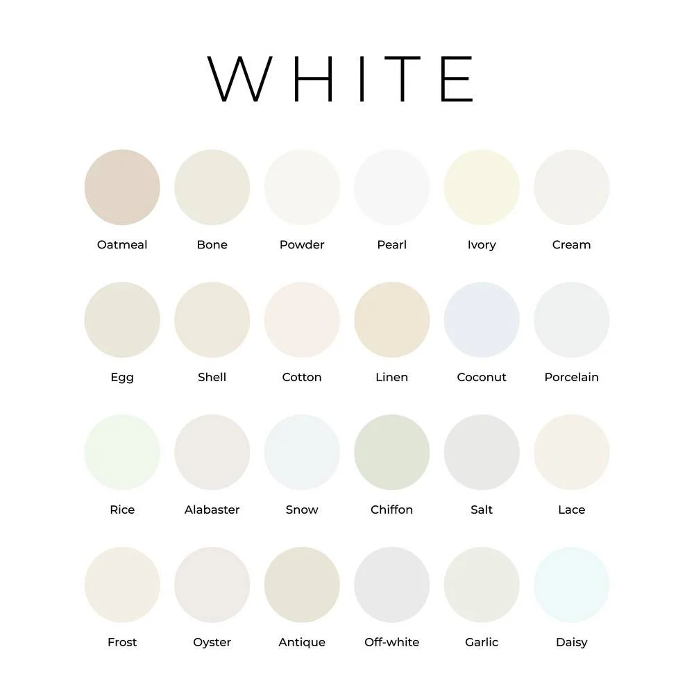 استایل اولد مانی زنانه؛ چگونه استایل اولد مانی بزنیم؟ white color shades swatches palette with names vector 45017779 1